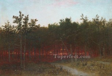 Crepúsculo en los cedros en Darién Connecticut paisaje John Frederick Kensett bosque Pinturas al óleo